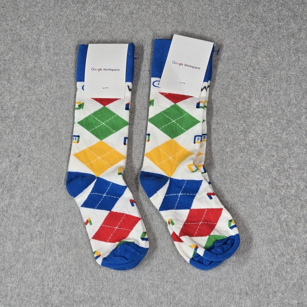 Sock Club Men Socks ONE SIZE White Google Argyle Diamond Knit 2 pair